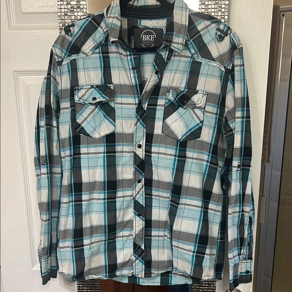 BKE Blue and Black Plaid Shirt